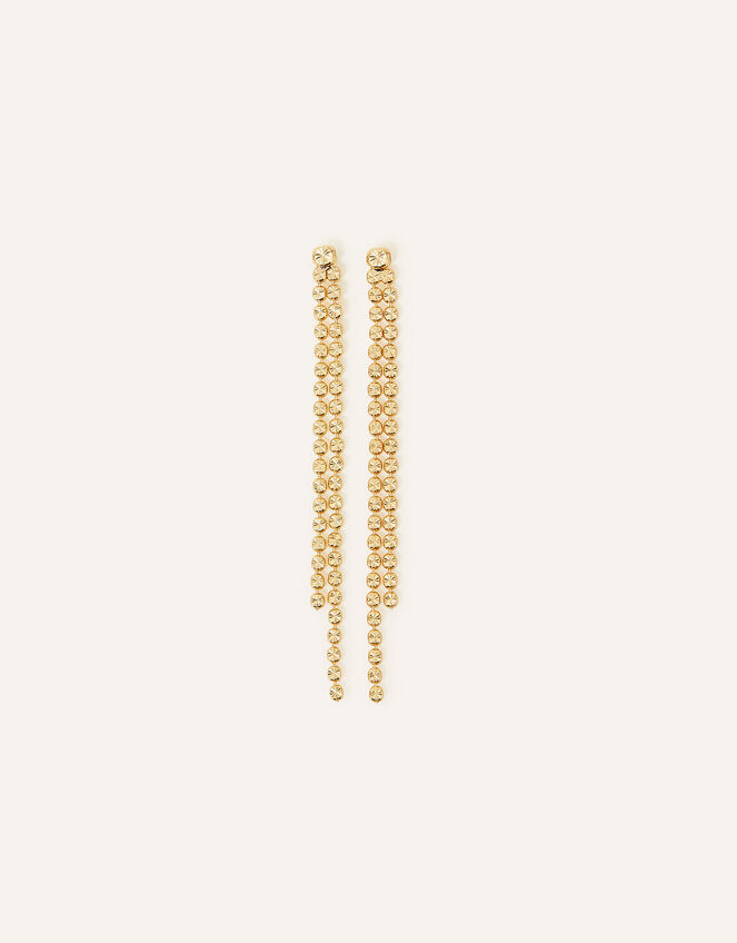 14ct Gold-Plated Diamond Cut Long Chain Earrings, , large