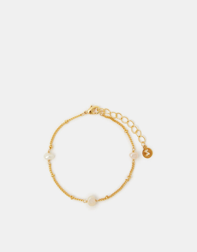 14ct Gold-Plated Pearl Station Bracelet, , large