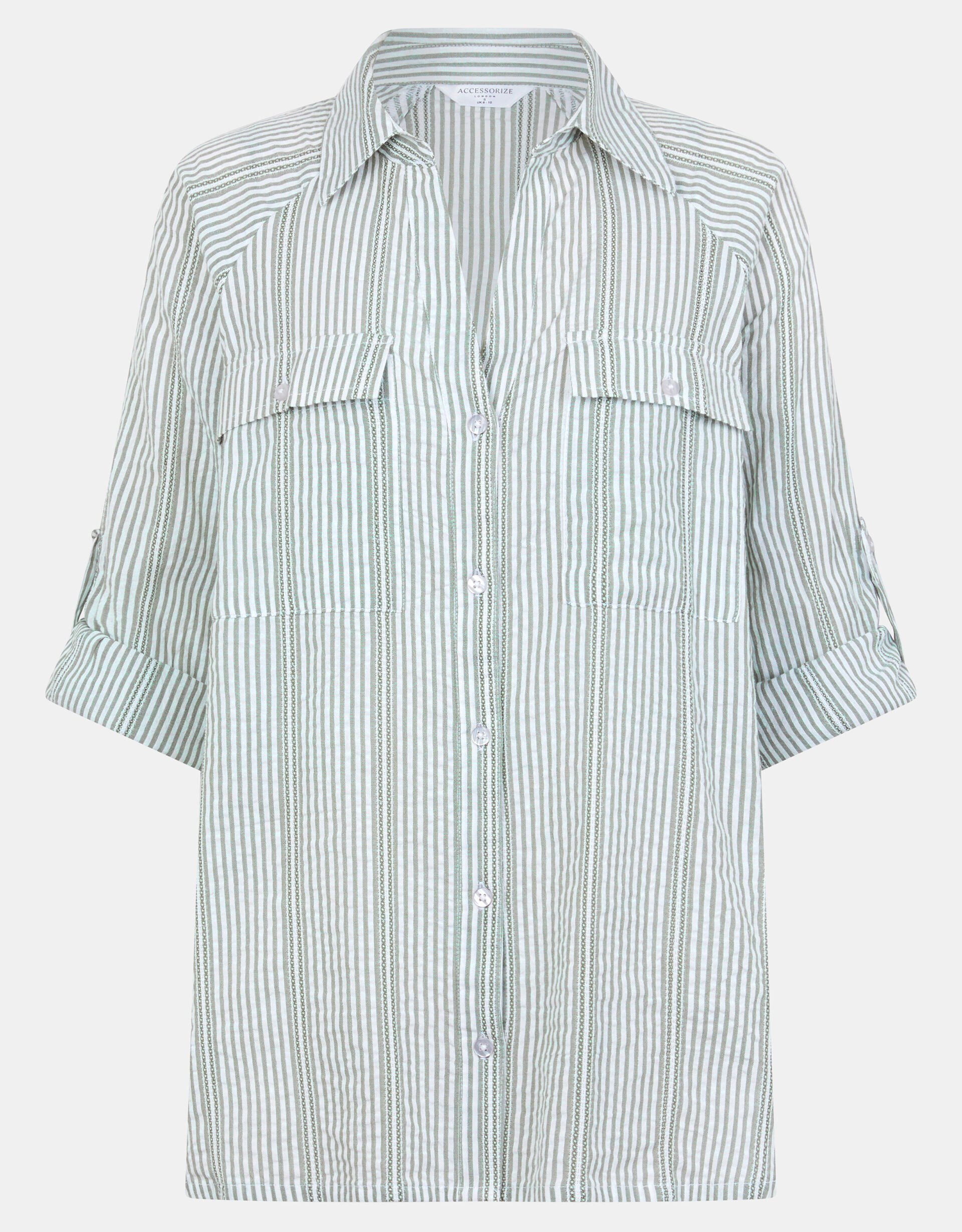 Stripe Cotton Shirt, Green (GREEN), large
