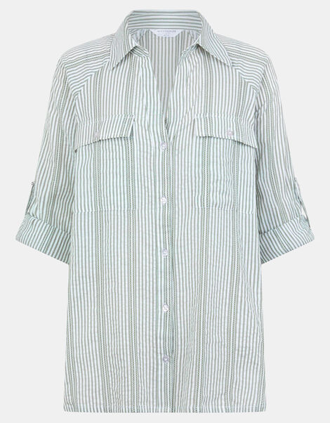 Stripe Cotton Shirt, Green (GREEN), large