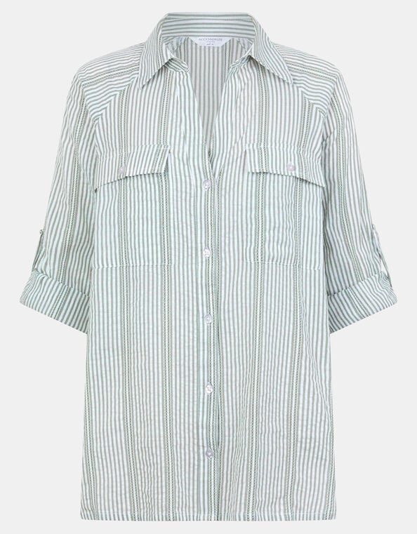 Stripe Cotton Shirt, Green (GREEN), large