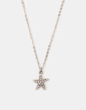 Diamant&eacute; Starfish Pendant Necklace, Silver (SILVER), large