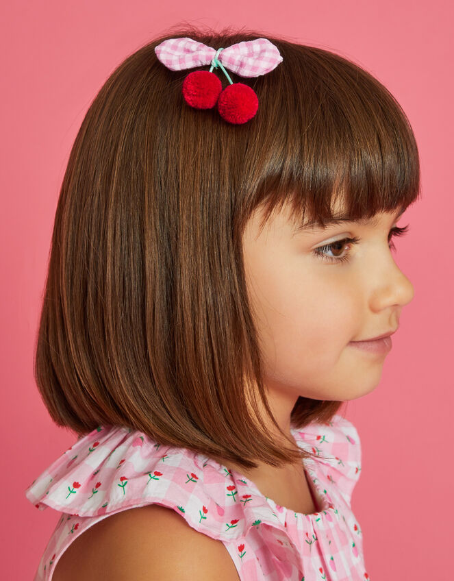 2-Pack Girls Cherry Pom Hair Clips, , large