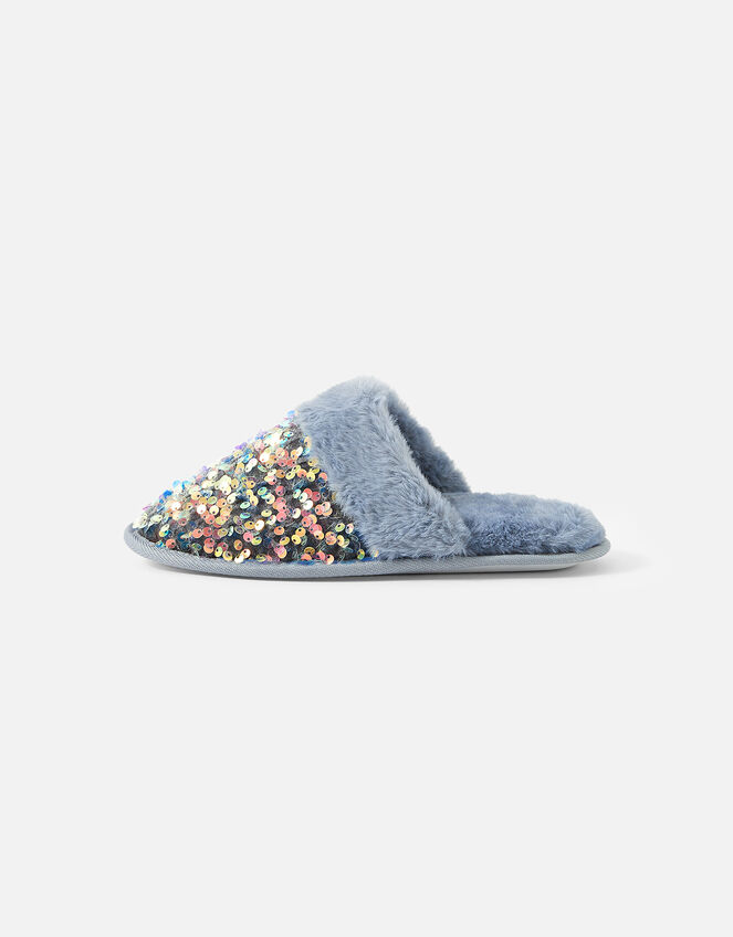 Iridescent Sequin Mule Slippers, Blue (BLUE), large