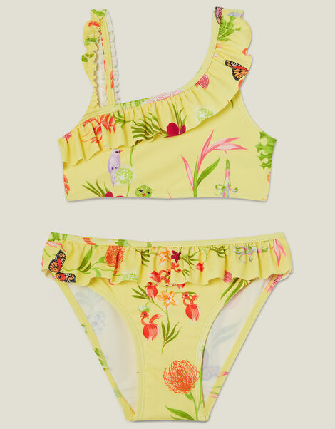 Girls Floral Print Bikini, Yellow (YELLOW), large