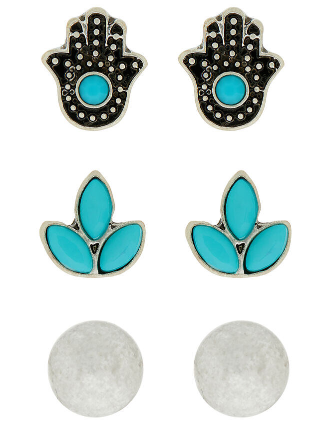 Turquoise Hand and Leaf Stud Earring Set, , large