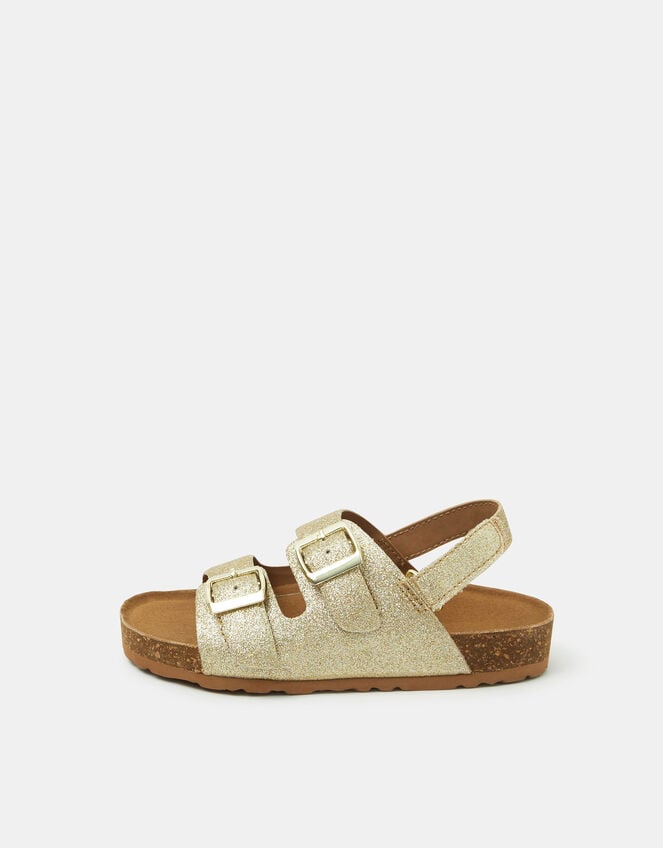 Girls Sparkle Double Strap Sandals, Gold (GOLD), large