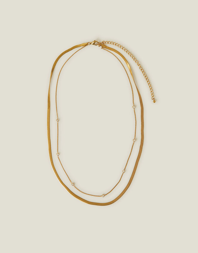 14ct Gold-Plated Layered Diamante Omega Chain Necklace, , large