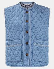 Chambray Quilted Waistcoat, Blue (BLUE), large