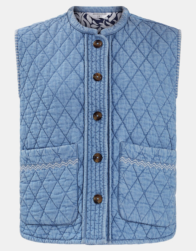 Chambray Quilted Waistcoat, Blue (BLUE), large