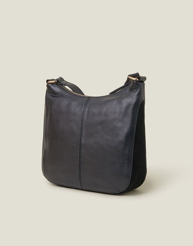 Leather Messenger Cross-Body Bag, Black (BLACK), large