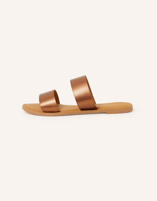 Leather Double Strap Sliders, Bronze (BRONZE), large