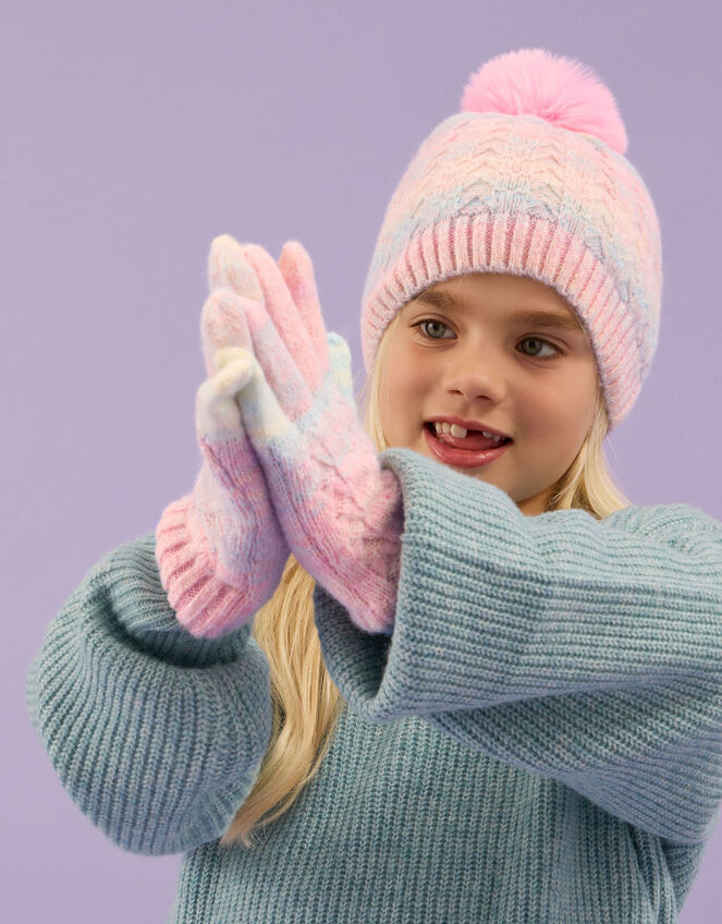 Girls Ombré Knit Gloves, Multi (PASTEL MULTI), large