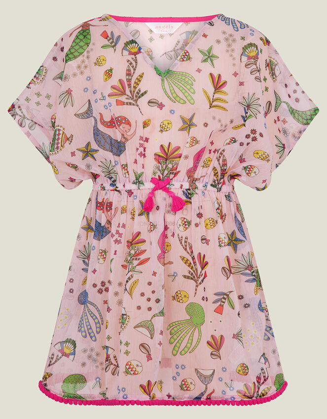 Girls Mermaid Print Kaftan, Pink (PINK), large