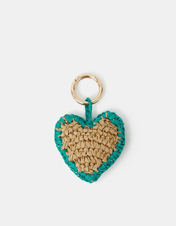 Woven Raffia Heart Bag Charm, , large