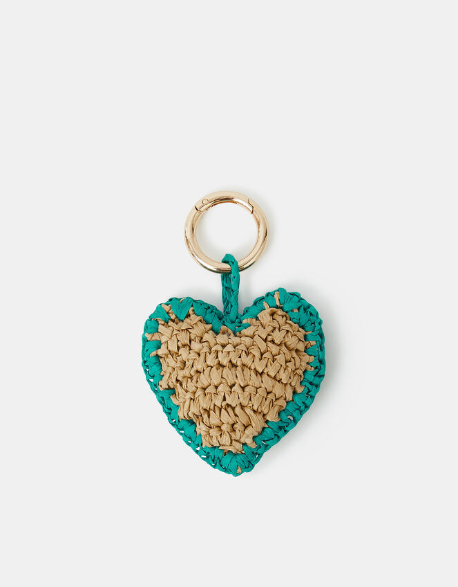 Woven Raffia Heart Bag Charm, , large