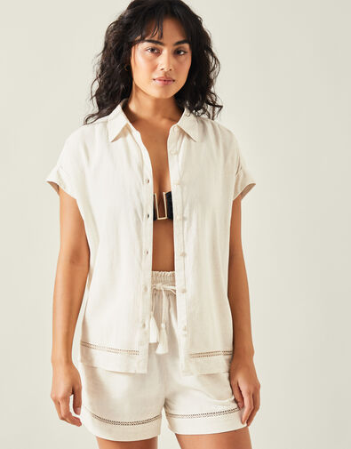 Cap Sleeve Boxy Shirt, Camel (BEIGE), large