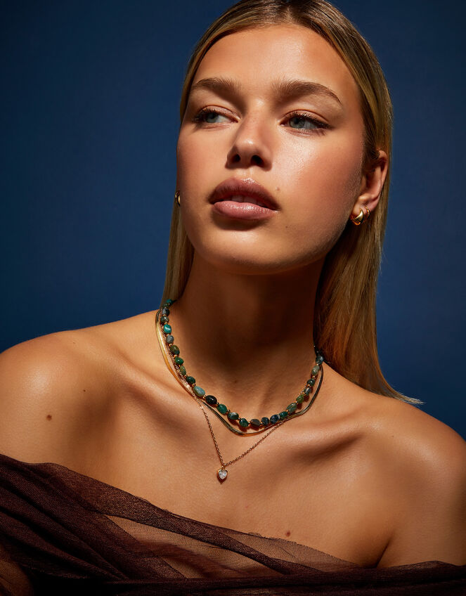 14ct Gold-Plated Stone Beaded Necklace, , large