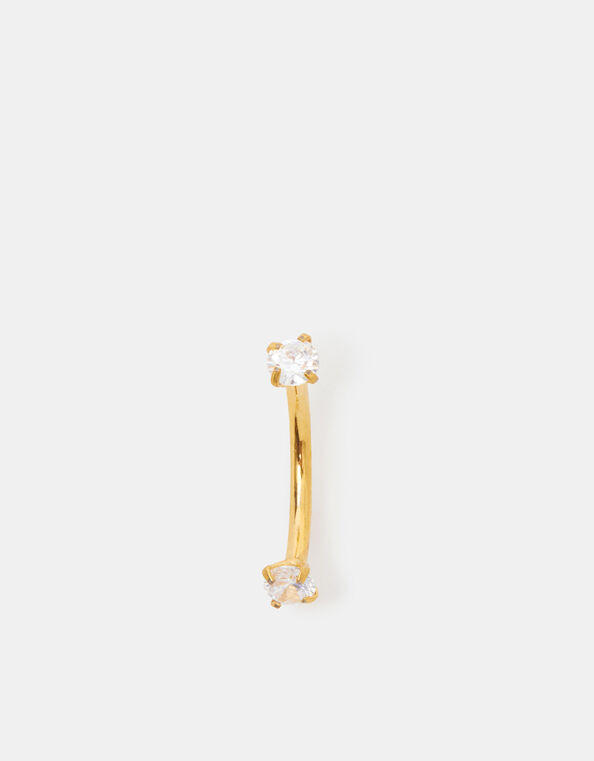 14ct Gold-Plated Cubic Zirconia Curved Barbell, , large