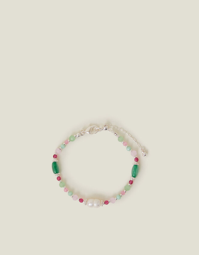 Sterling Silver-Plated Semi-Precious Bead Bracelet, , large