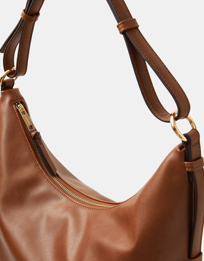 Slouchy Buckle Strap Shoulder Bag, Tan (TAN), large