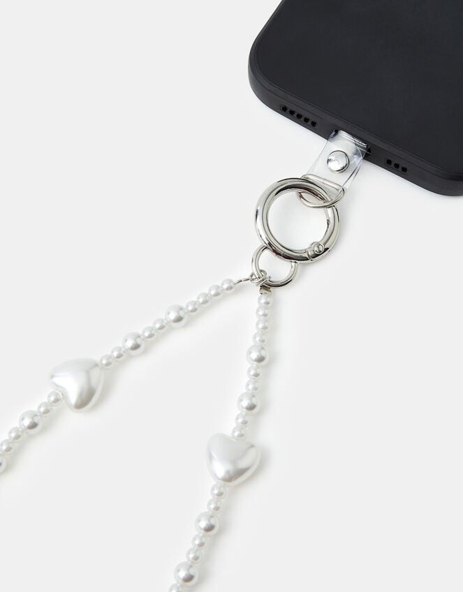 Pearl Heart Wrist Phone Strap, , large