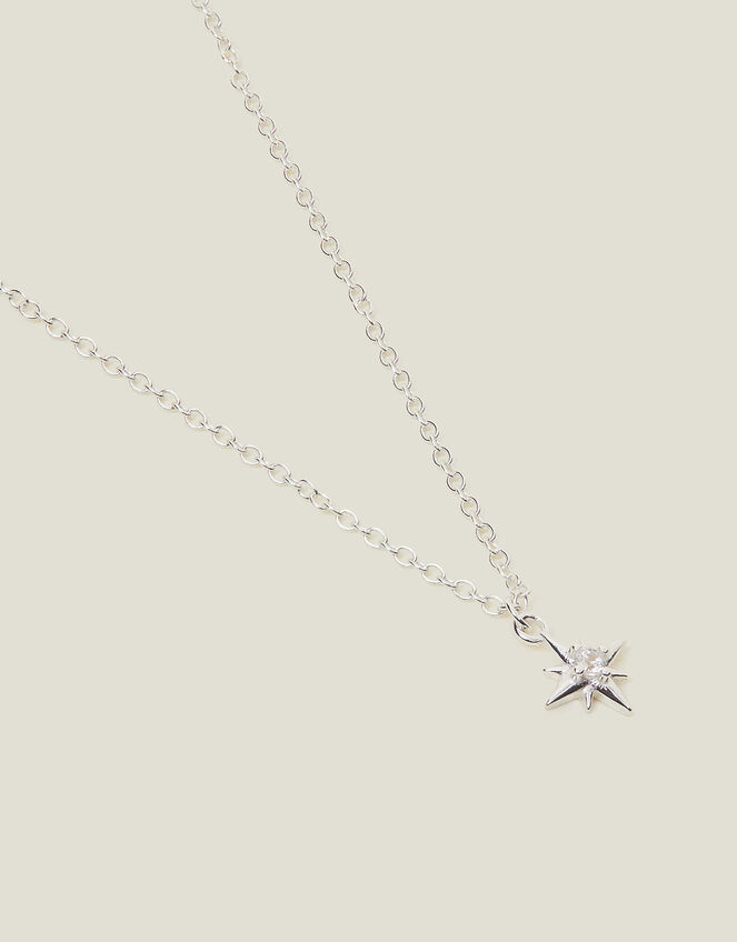 Sterling Silver-Plated Sparkle Star Pendant Necklace, , large