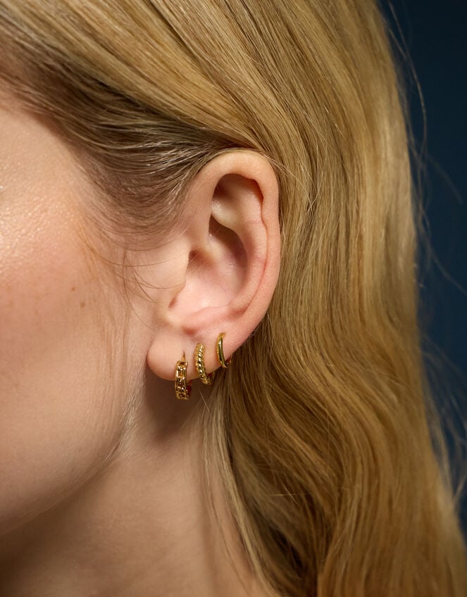 3-Pack 14ct Gold-Plated Twist Clicker Hoop Earrings, , large