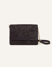 Glittery Leather Cross-Body Bag, Black (BLACK), large