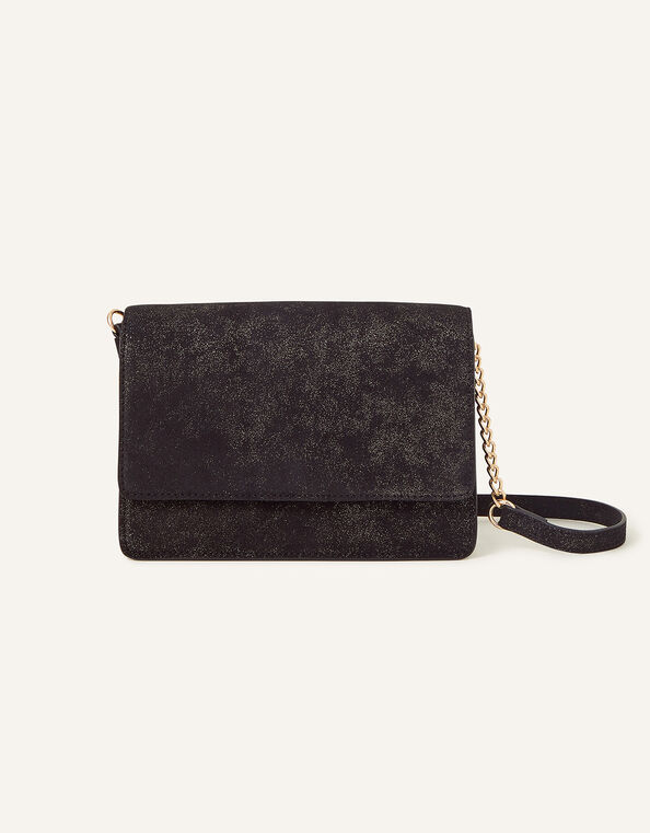 Glittery Leather Cross-Body Bag, Black (BLACK), large