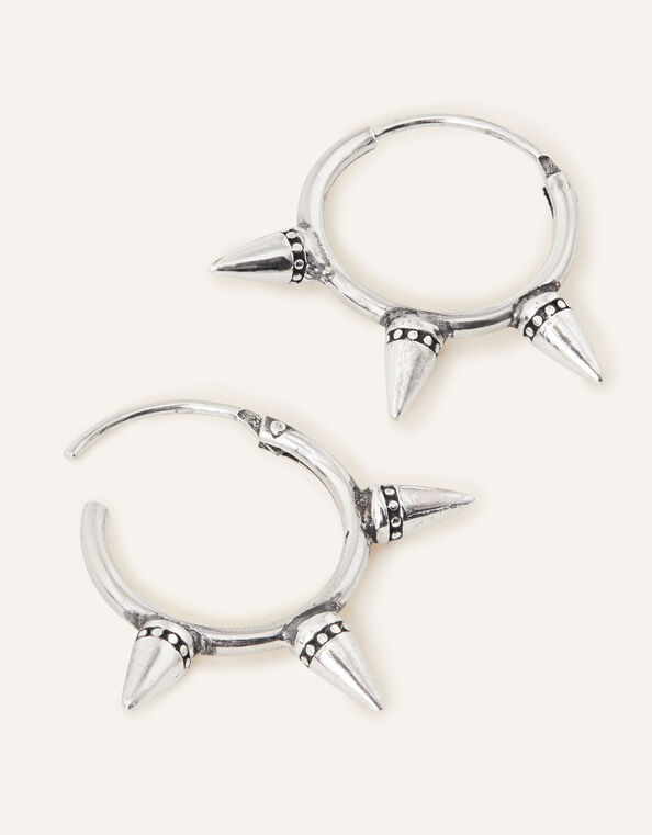 Sterling Silver Spiked Hoop Earrings, , large