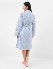 Bisou Stripe Cotton Dressing Gown, Blue (BLUE), large