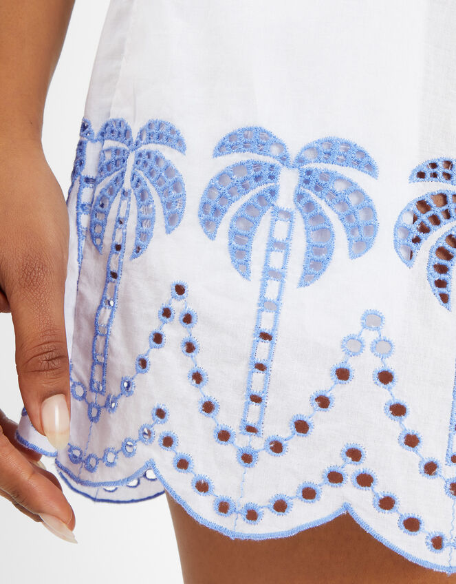 Palm Embroidered Drawstring Shorts, White (WHITE), large