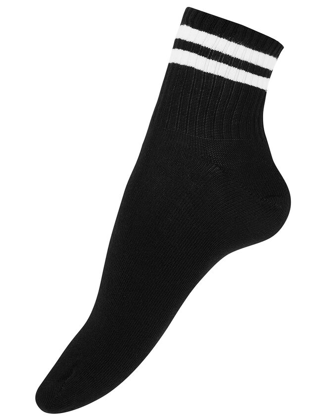 Sport Stripe Varsity Ankle Socks, Black (BLACK), large