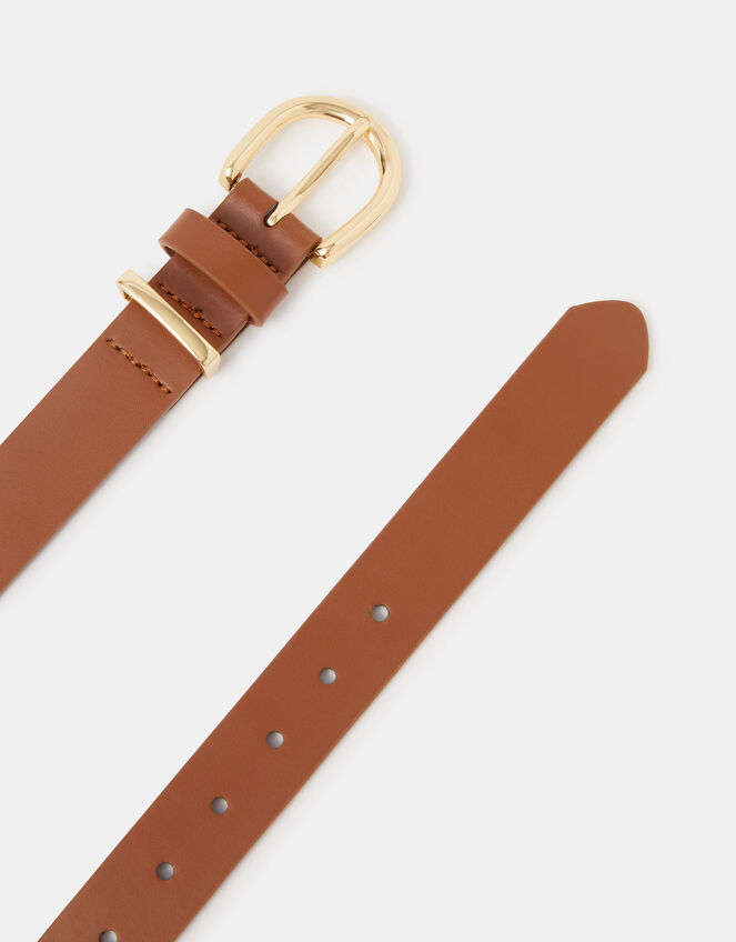 Buckle Leather Belt, Tan (TAN), large