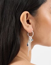 Gem Charm Hoop Drop Earrings, Silver (SILVER), large