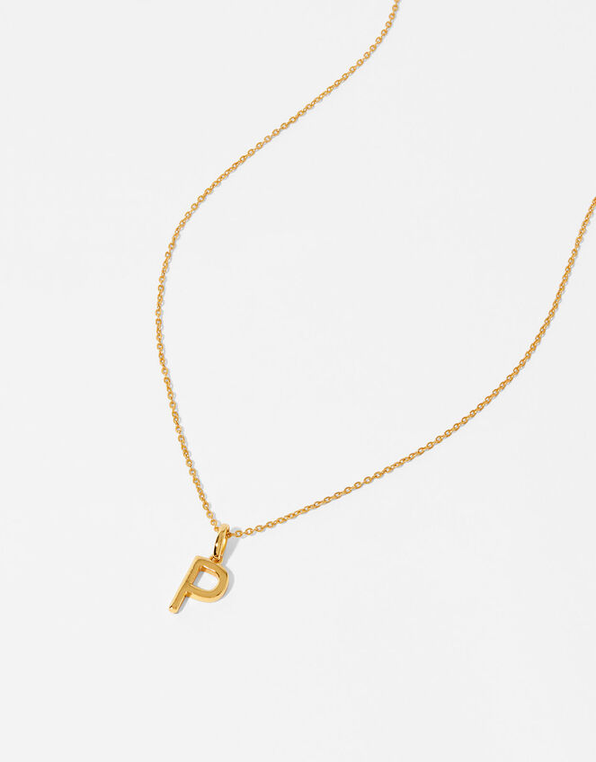 Gold Vermeil Initial Pendant Necklace - P, , large