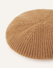 Ribbed Knit Beret, Camel (CAMEL), large