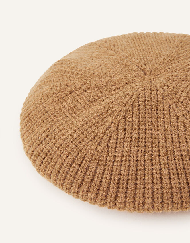 Ribbed Knit Beret, Camel (CAMEL), large
