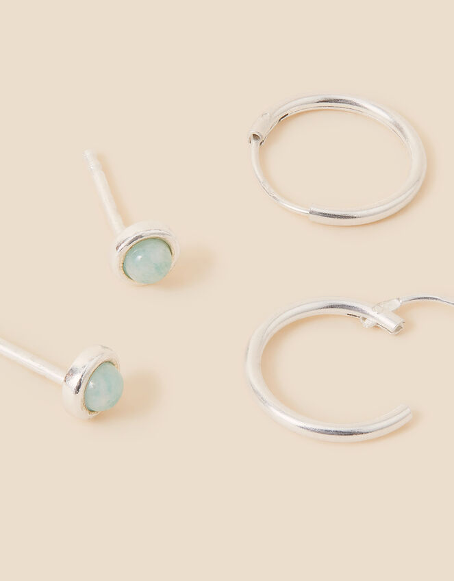 Sterling Silver Healing Stone Amazonite Earrings Set of Two, , large