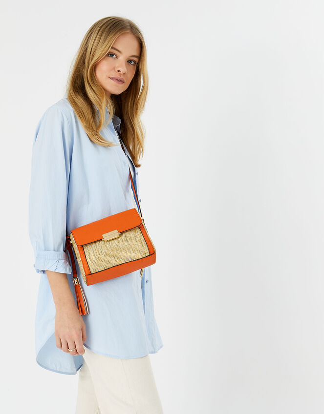 Vanessa Raffia Cross-Body Bag, Orange (ORANGE), large