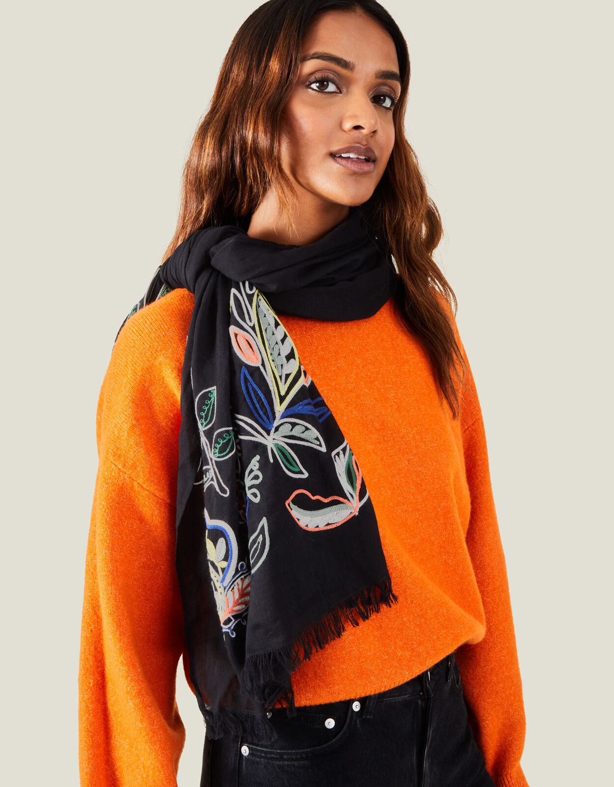 Floral on sale embroidered scarf