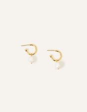 14ct Gold-Plated Chunky Pearl Drop Hoops, , large