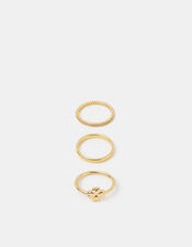 3-Pack 14ct Gold-Plated Heart Clover Rings, Gold (GOLD), large