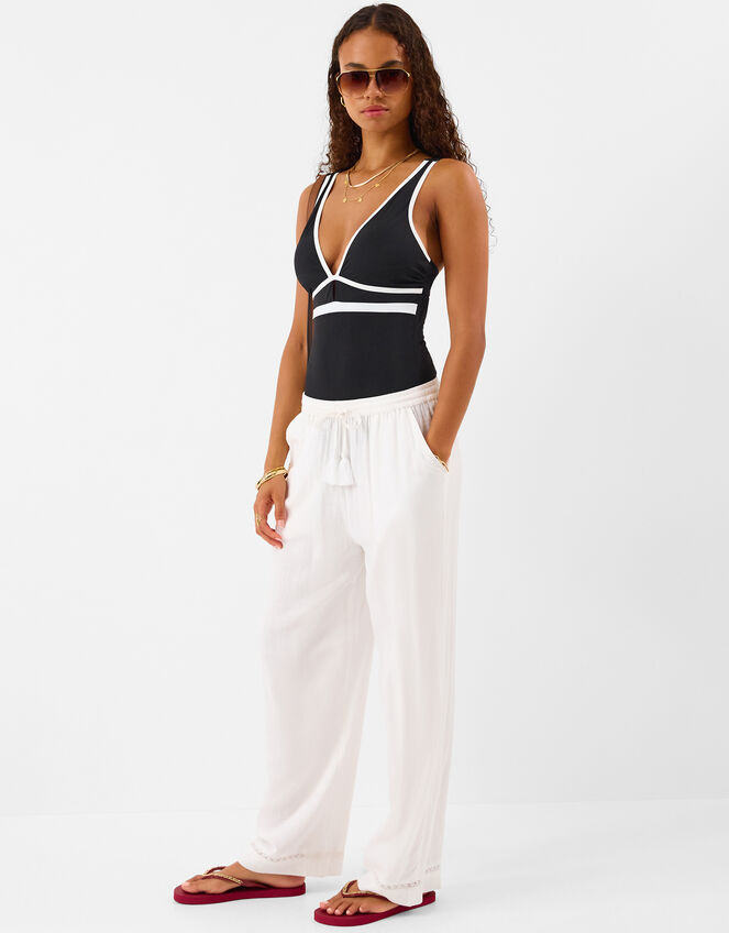 UPF50+ Contrast Plunge Shaping Swimsuit, Black (BLACK), large