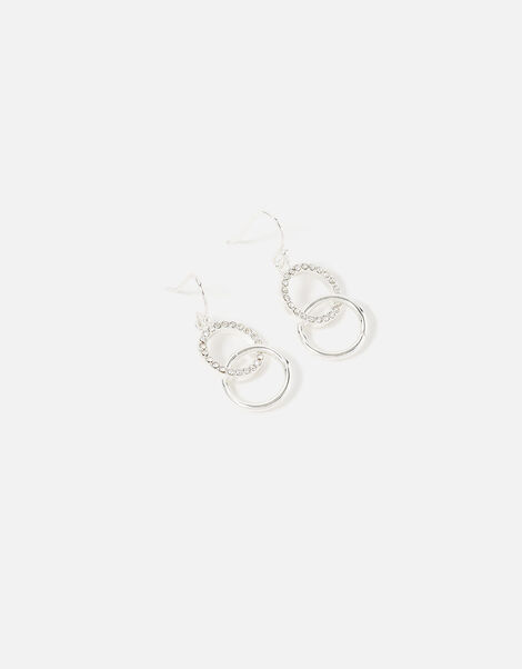 Linked Circle Short Drop Earrings Silver, Silver (SILVER), large