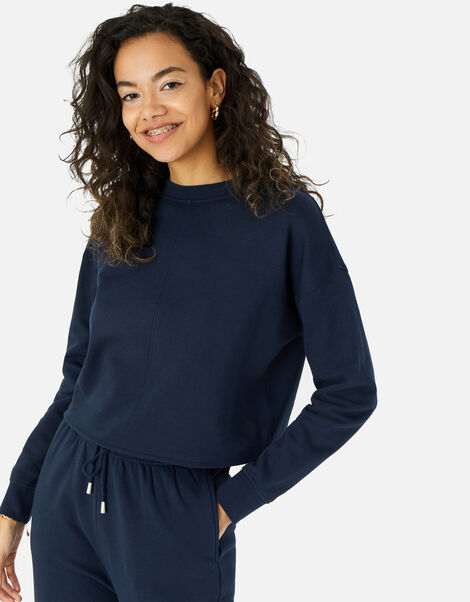 Lounge Crop Sweatshirt in Organic Cotton  Blue, Blue (NAVY), large