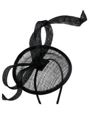 Bow Disc Fascinator, Black (BLACK), large
