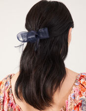 Light Feather Detail Bow Clip, Blue (NAVY), large
