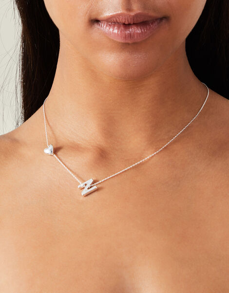 Heart Initial Necklace, Silver (SILVER), large